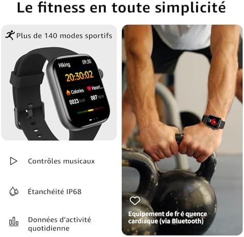 AcclaFit Montre Connectée Homme Femme avec Appels Bluetooth, Écran 1.85" HD Smartwatch Sport (140+ Modes), Cardiofréquencemètre, Moniteur de Sommeil, Étanche IP68 pour Android iOS — vue 4