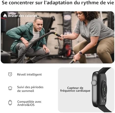 AcclaFit Montre Connectée Homme Femme avec Appels Bluetooth, Écran 1.85" HD Smartwatch Sport (140+ Modes), Cardiofréquencemètre, Moniteur de Sommeil, Étanche IP68 pour Android iOS — vue 6