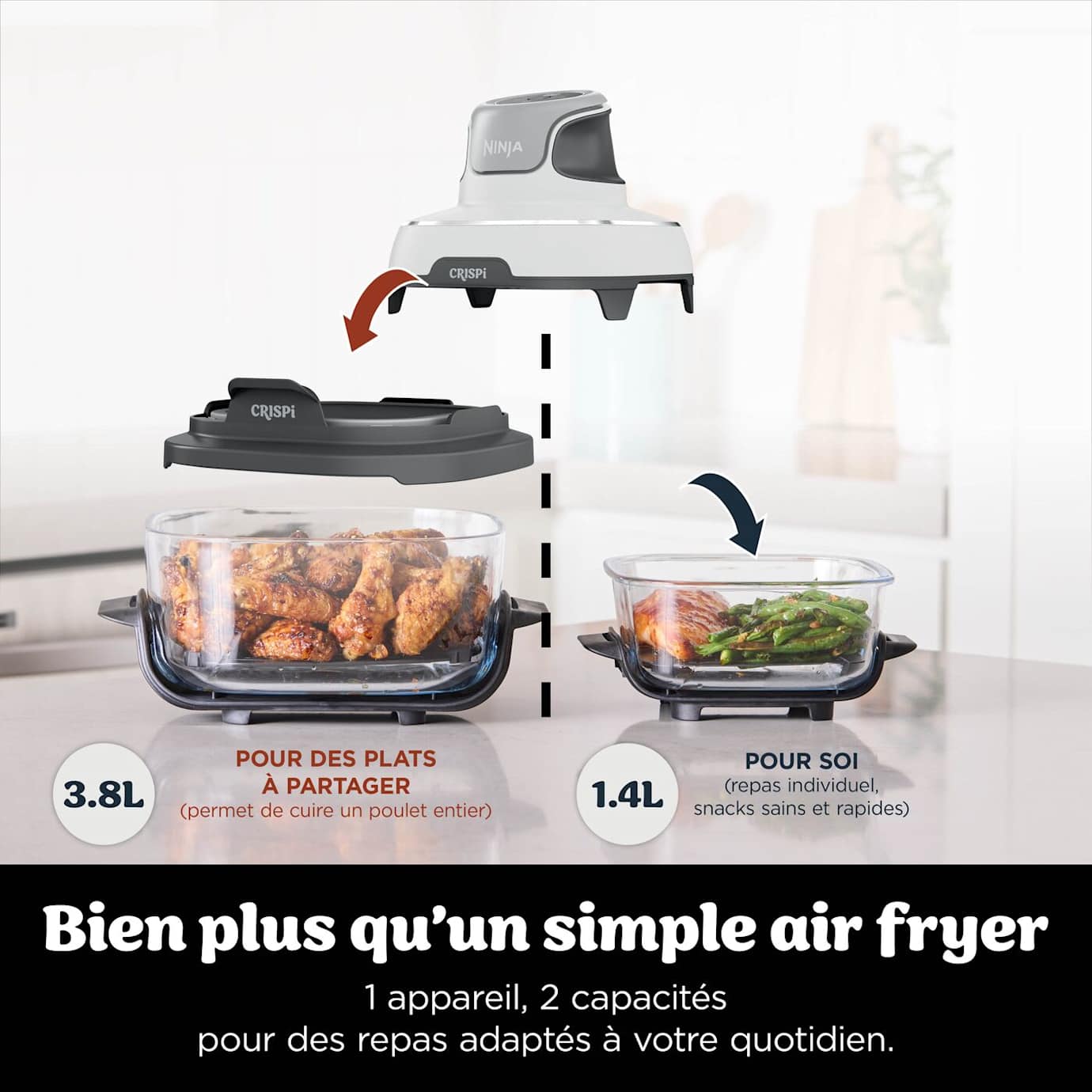 Air Fryer modulaire en verre portable 4-en-1 Ninja CRISPi avec sac de transport, Blanc — vue 2
