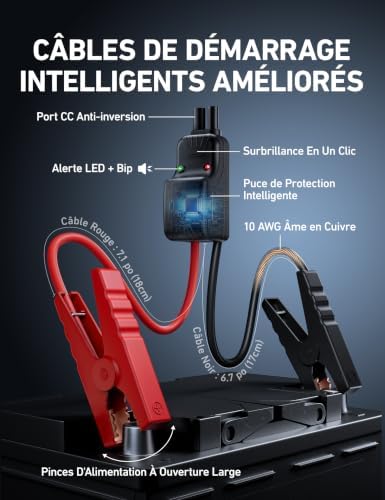 AstroAI Booster Batterie Voiture 8000A, Démarreur de Batterie de Voiture | Alliage Aluminium Dissipation Thermique Stable & Durable, Pinces Intelligentes Upgrade, Lumière LED Batterie Externe USB — vue 4