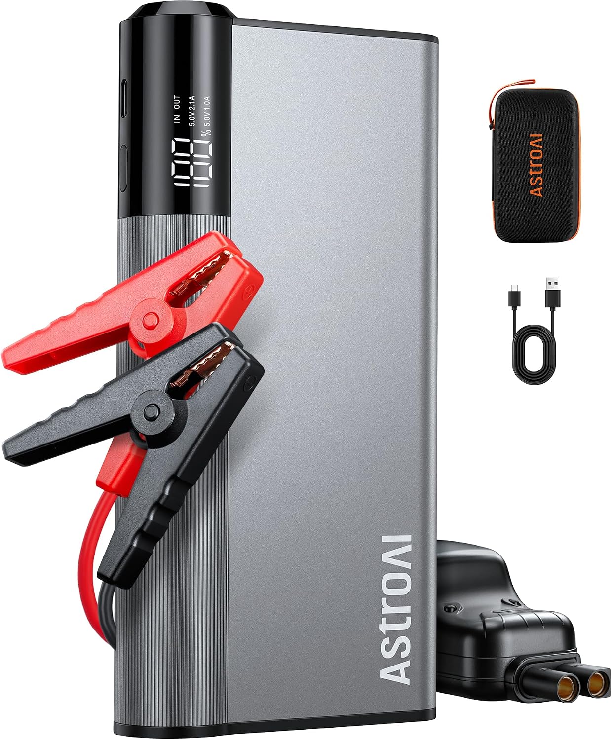 AstroAI Booster Batterie Voiture 8000A, Démarreur de Batterie de Voiture | Alliage Aluminium Dissipation Thermique Stable & Durable, Pinces Intelligentes Upgrade, Lumière LED Batterie Externe USB
