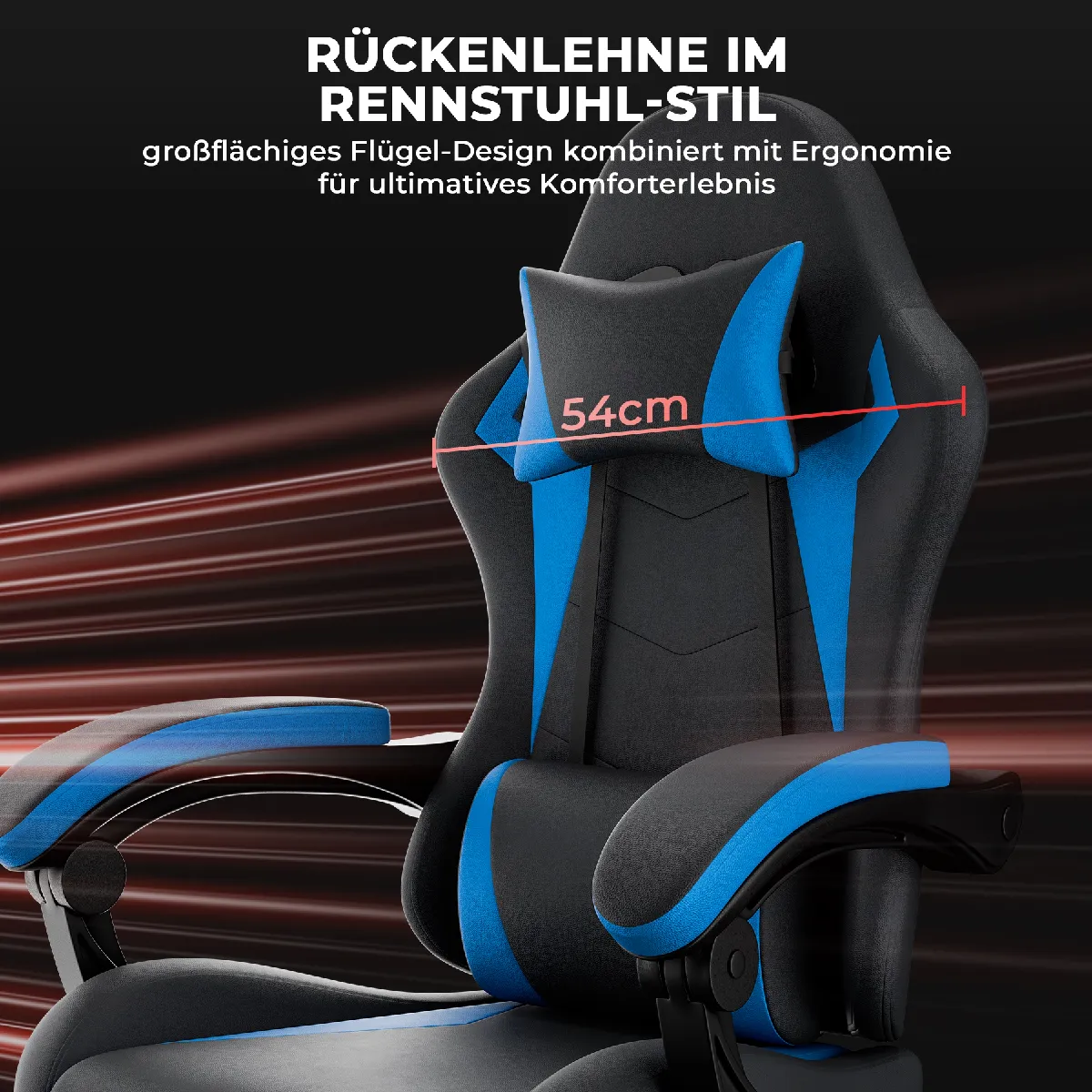 DZMDIP Fauteuil gaming ergonomique avec repose-pieds et dossier inclinablee, noir et bleu — vue 3
