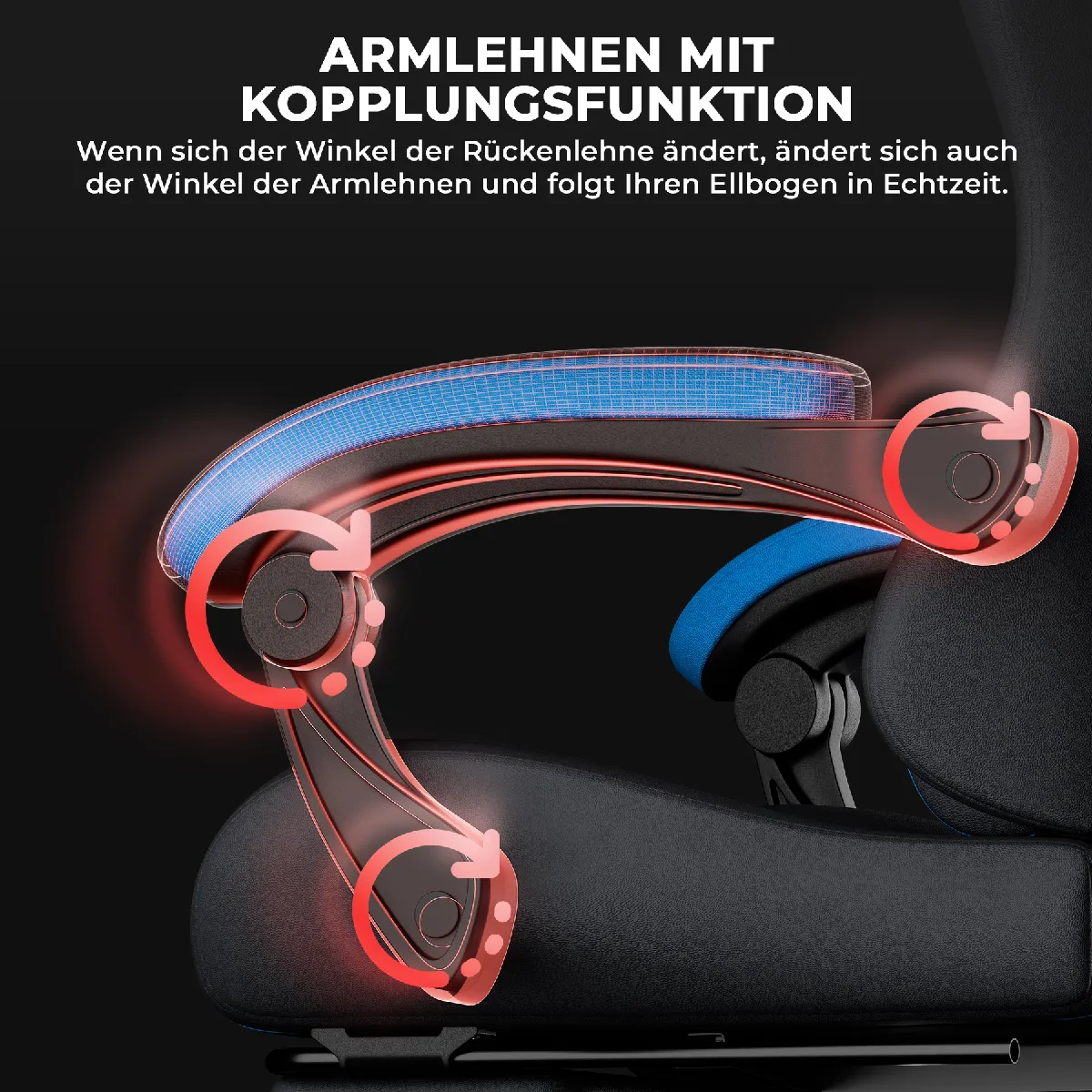 DZMDIP Fauteuil gaming ergonomique avec repose-pieds et dossier inclinablee, noir et bleu — vue 4
