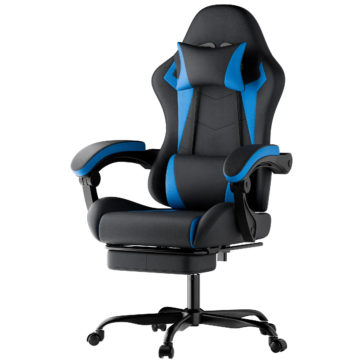 DZMDIP Fauteuil gaming ergonomique avec repose-pieds et dossier inclinablee, noir et bleu