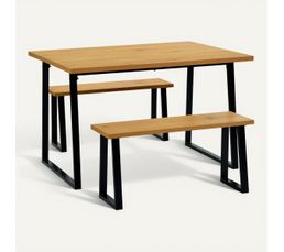 Ensemble table + 2 bancs DANNY imitation chêne et noir — vue 3