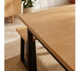 Ensemble table + 2 bancs DANNY imitation chêne et noir — vue 2