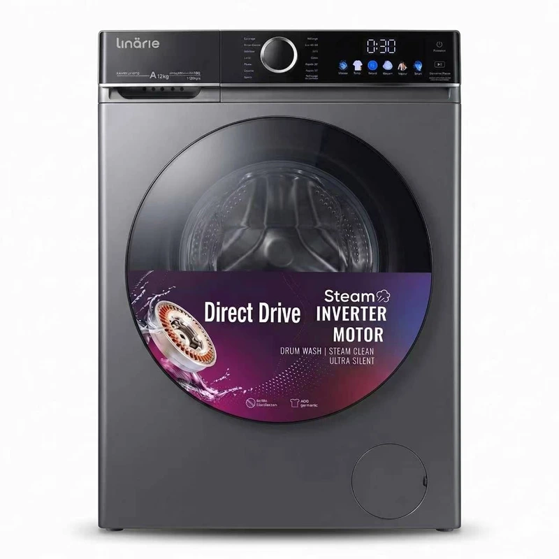 Linarie Lave-linge hublot Orsan LJWM1214FTG Gris 12kg 1400 tours moteur Direct Drive 14 programmes & vapeur Classe A