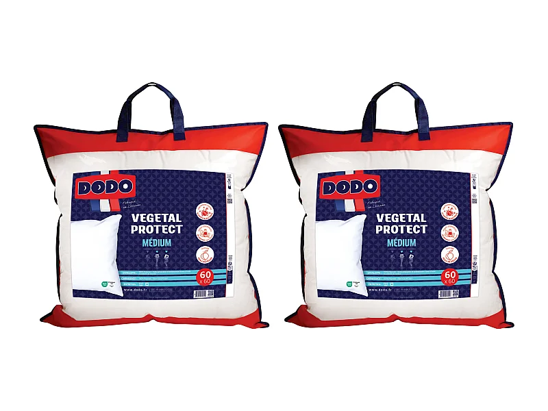 Lot de 2 oreillers DODO anti acariens naturel - 60 x 60 cm - VEGETAL PROTECT