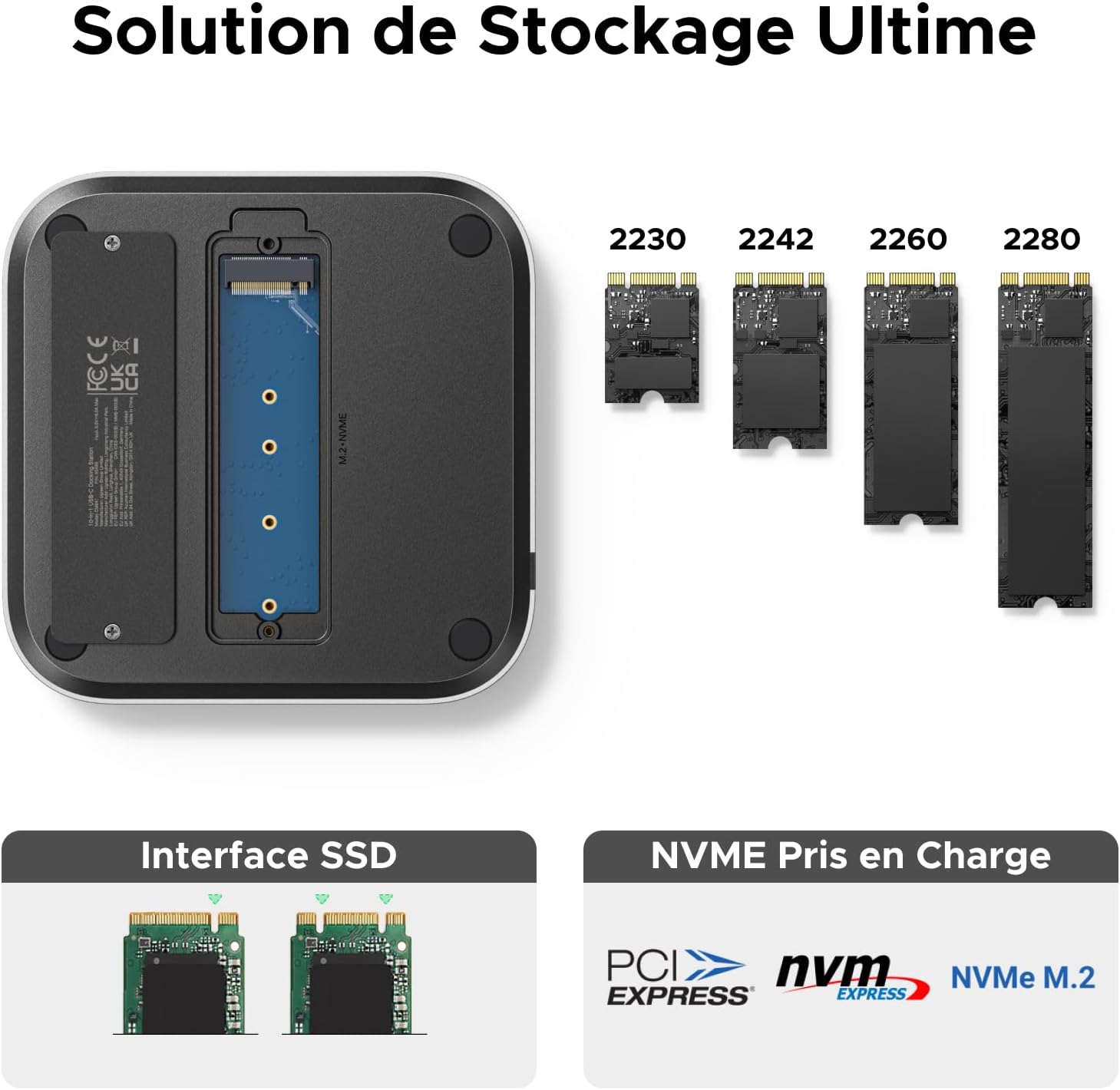 UGREEN Station d'accueil et Support pour Mac Mini M4 et M4 Pro Docking Station Hub USB C avec Boîtier M.2 NVME SSD DisplayPort 4K 240Hz 144Hz 5 USB 3.2 4A1C 10Gbps Fente SD TF 3.5mm Aux — vue 4
